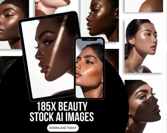185 Beauty AI Stock Images, Skincare & Makeup Lifestyle Photos, Social Media Content Creator Bundle, Blogger, Website Stock