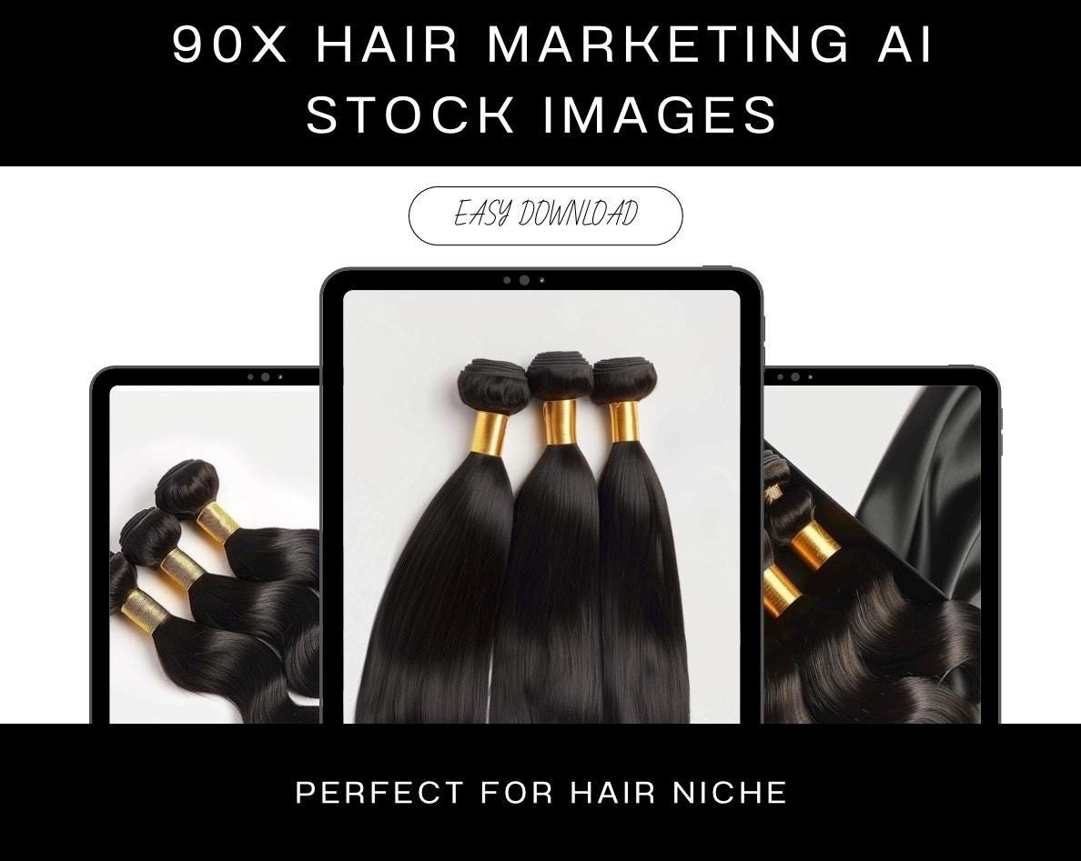 90 Raw Hair Bundles AI Stock Images, Hair Extension & Wig Business Product Photos, Social Media Marketing Content Pack, Digital Download