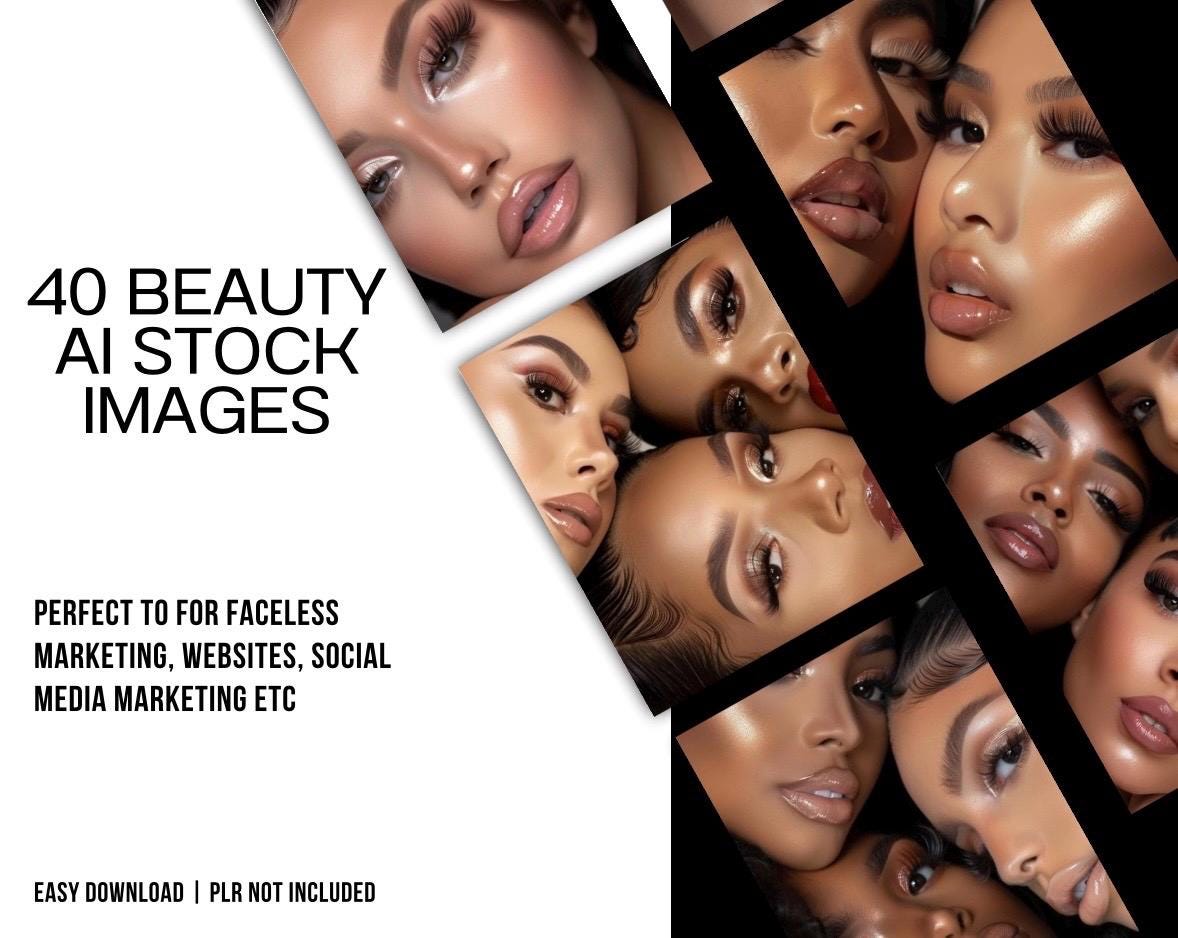40 Beauty AI Stock Images, Faceless Aesthetic Photos for Skincare, Makeup, Hair, Wellness, Self Care, Digital Download for Brands
