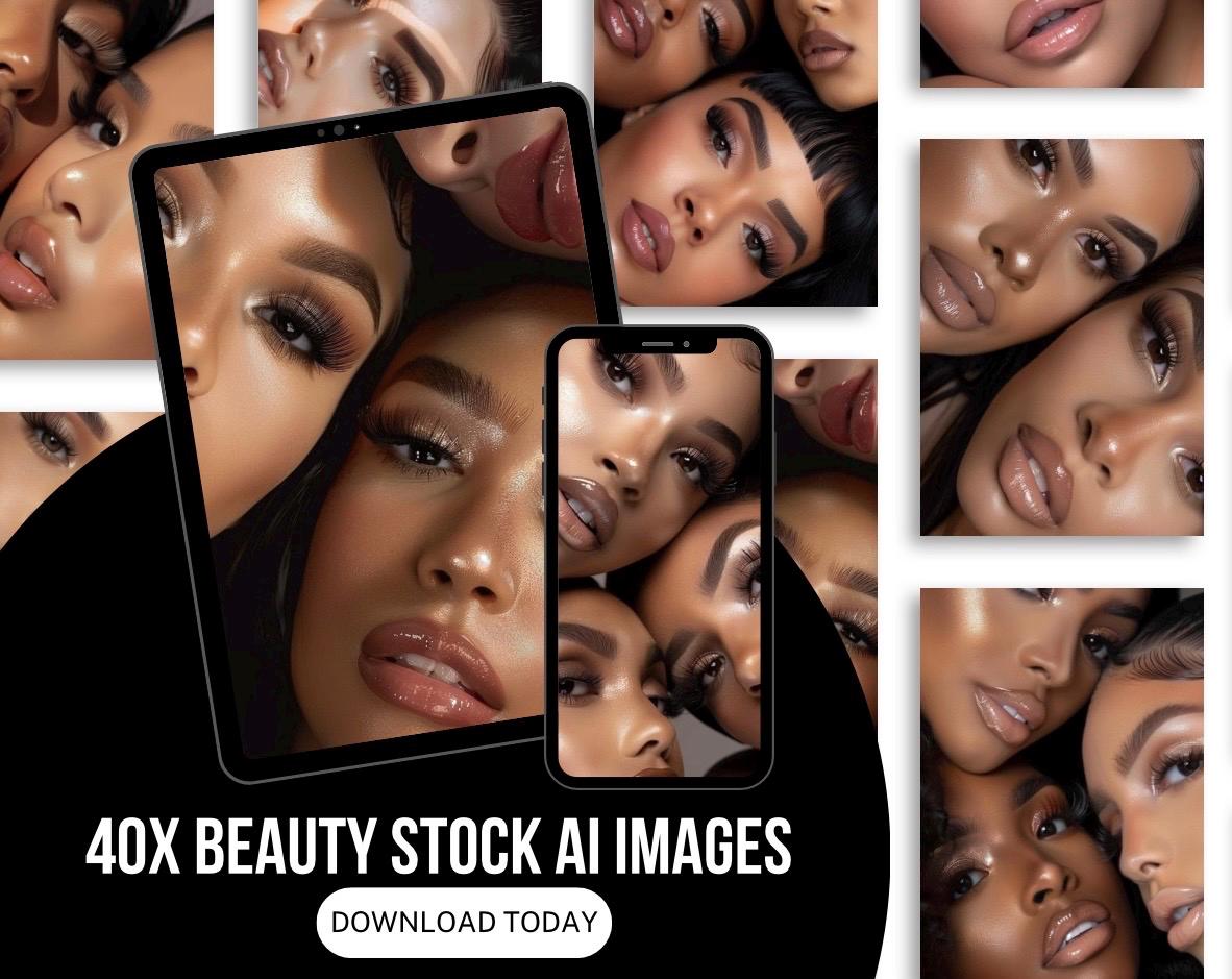 40 Beauty AI Stock Images, Faceless Aesthetic Photos for Skincare, Makeup, Hair, Wellness, Self Care, Digital Download for Brands