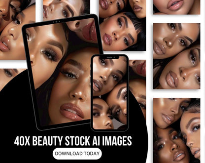 40 Beauty AI Stock Images, Faceless Aesthetic Photos for Skincare, Makeup, Hair, Wellness, Self Care, Digital Download for Brands