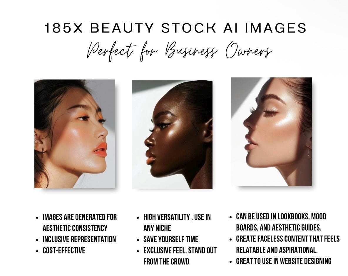 185 Beauty AI Stock Images, Skincare & Makeup Lifestyle Photos, Social Media Content Creator Bundle, Blogger, Website Stock
