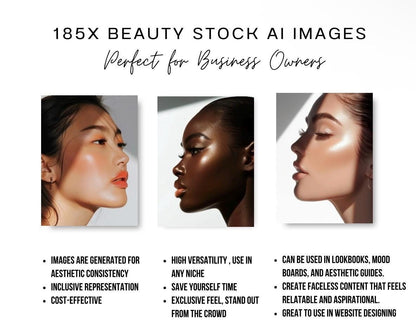 185 Beauty AI Stock Images, Skincare & Makeup Lifestyle Photos, Social Media Content Creator Bundle, Blogger, Website Stock