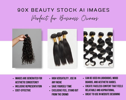 90 Raw Hair Bundles AI Stock Images, Hair Extension & Wig Business Product Photos, Social Media Marketing Content Pack, Digital Download
