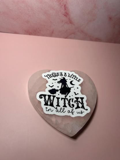 There’s a Little Witch in Us All Sticker, Witchy Aesthetic Vinyl Decal, Halloween Pagan Magick Moon Phase Feminine Witchcraft