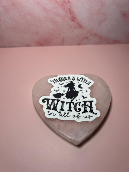 There’s a Little Witch in Us All Sticker, Witchy Aesthetic Vinyl Decal, Halloween Pagan Magick Moon Phase Feminine Witchcraft