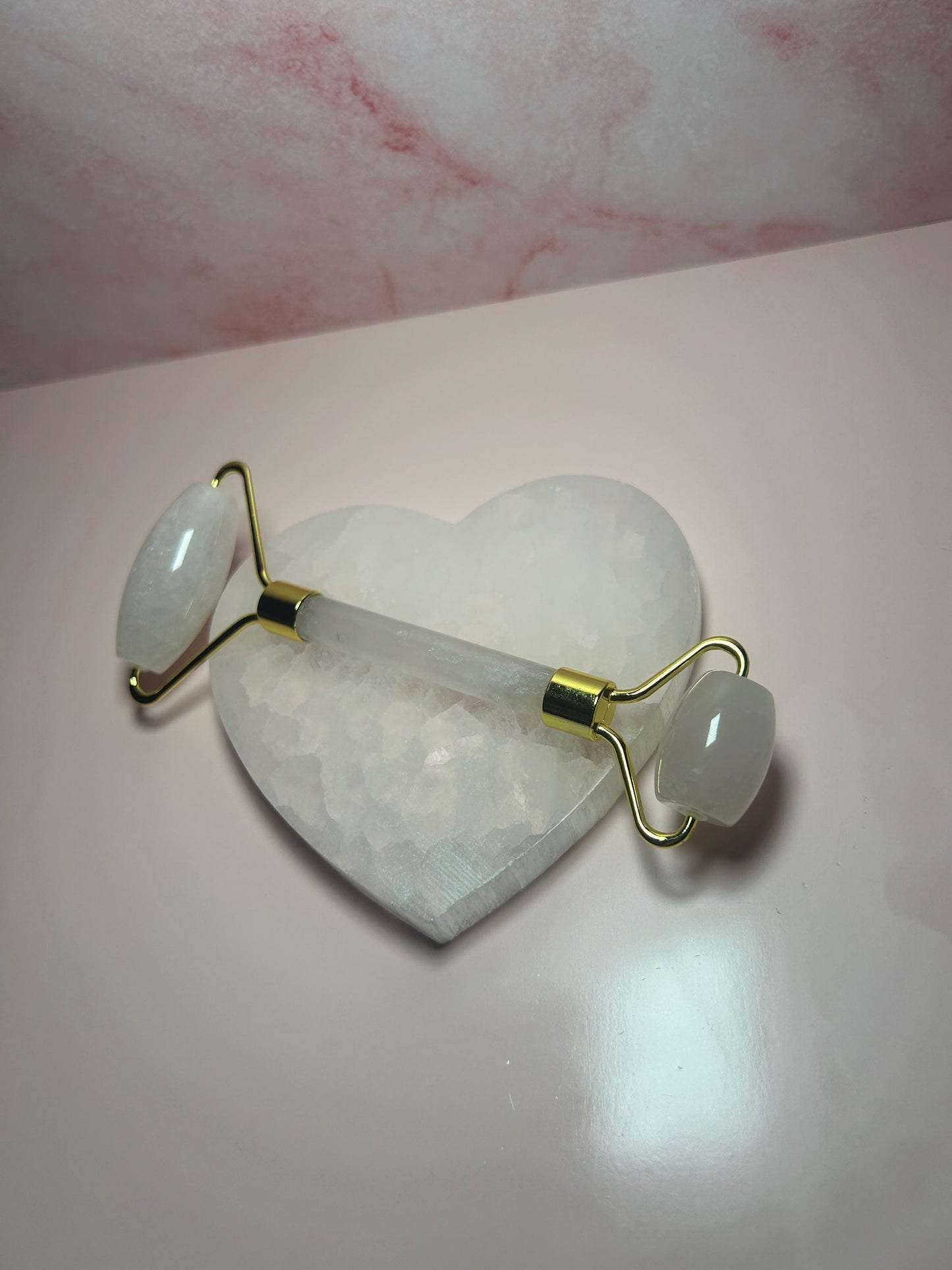 Rose Quartz Gua Sha & Facial Roller Set, Natural Crystal Face Massage Tool, Self Love Skincare, Self Care Gift