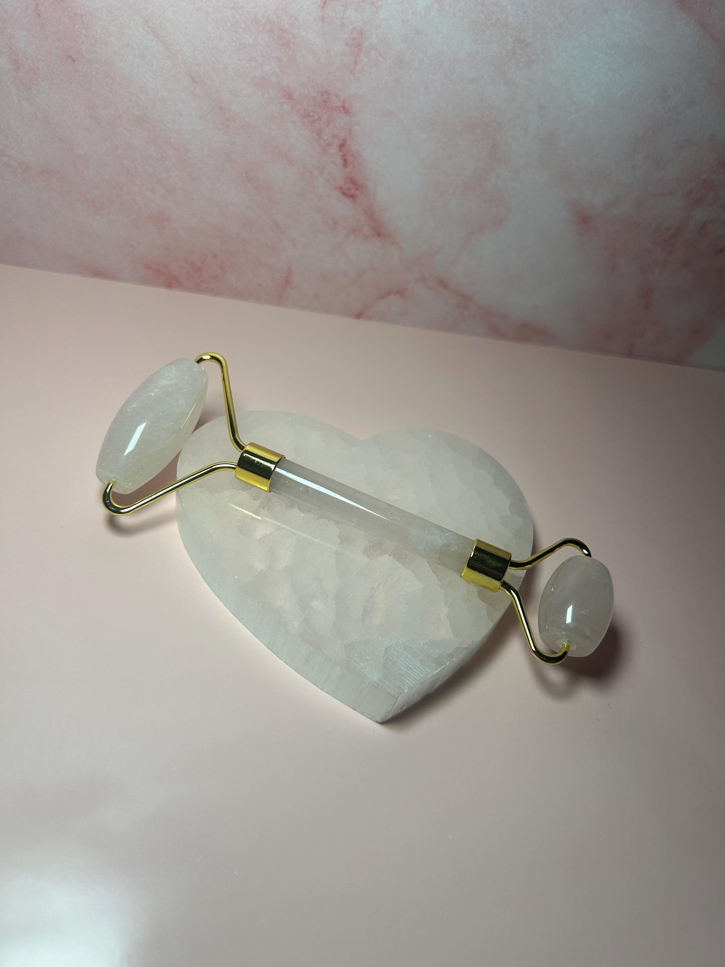 Rose Quartz Gua Sha & Facial Roller Set, Natural Crystal Face Massage Tool, Self Love Skincare, Self Care Gift