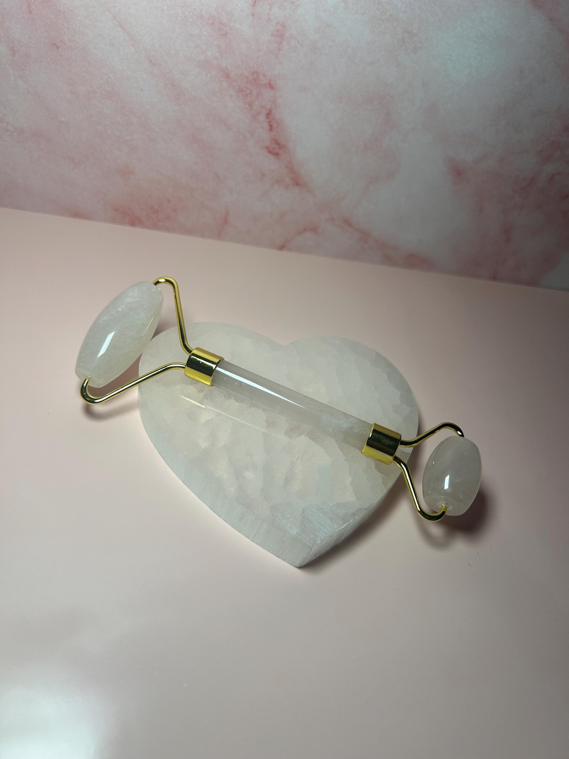 Rose Quartz Gua Sha & Facial Roller Set, Natural Crystal Face Massage Tool, Self Love Skincare, Self Care Gift
