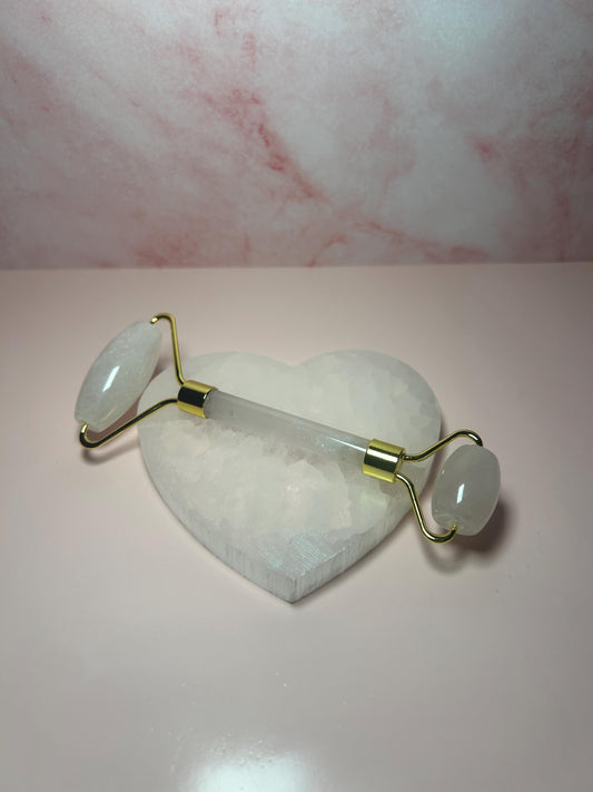Rose Quartz Gua Sha & Facial Roller Set, Natural Crystal Face Massage Tool, Self Love Skincare, Self Care Gift