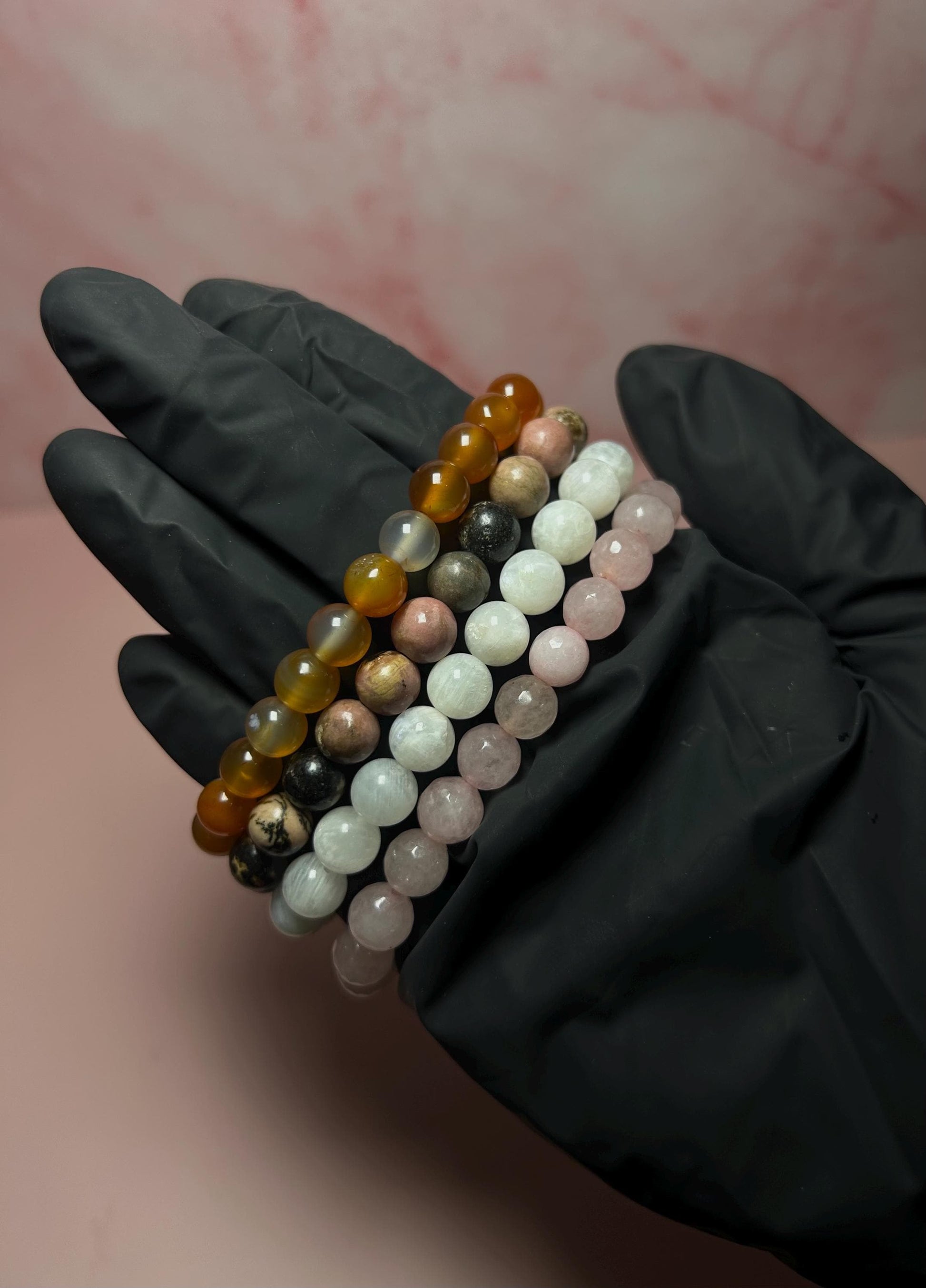 Divine Feminine Energy Bracelet Stack, Rose Quartz, Moonstone, Rhodonite, Carnelian Healing Crystal Set, Self Love & Confidence Gift