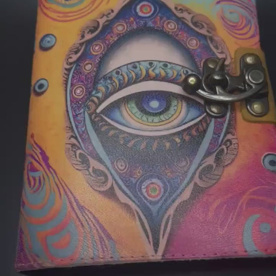 Colorful Eye Leather Journal, All Seeing Eye, Notebook for Writing, Sketching & Manifesting, Spiritual Gift