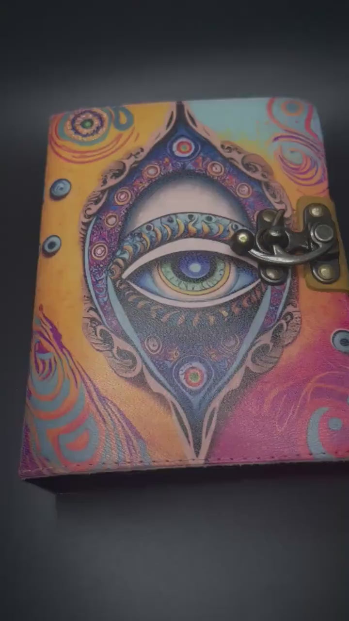 Colorful Eye Leather Journal, All Seeing Eye, Notebook for Writing, Sketching & Manifesting, Spiritual Gift