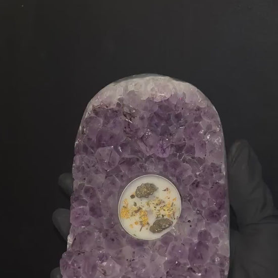 Rough Amethyst Tea Light Candle Holder, Witchy Crystal Decor for Altar, Meditation & Spiritual Healing Gift