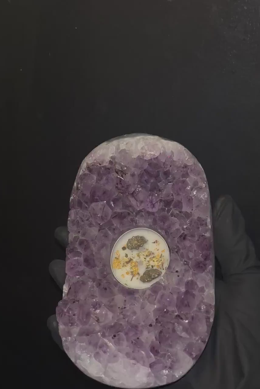 Rough Amethyst Tea Light Candle Holder, Witchy Crystal Decor for Altar, Meditation & Spiritual Healing Gift