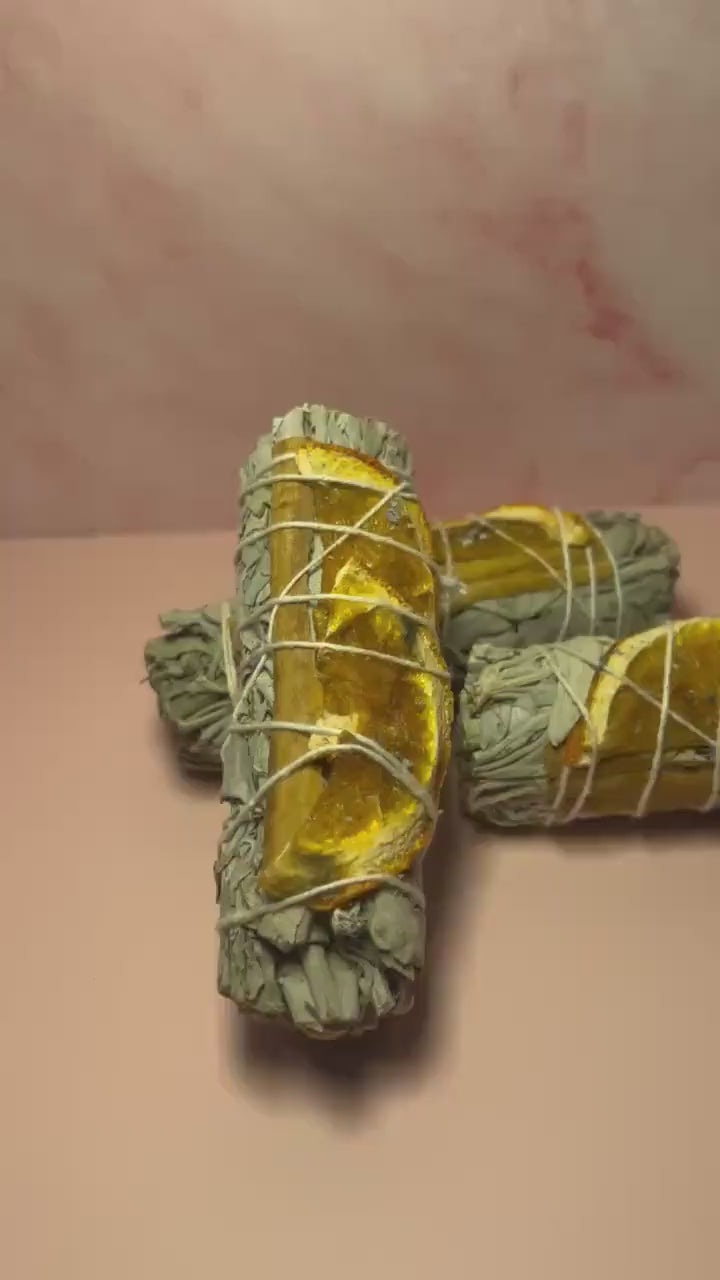 White Sage Smudge Stick with Cinnamon & Orange, Cleansing, Protection, Prosperity,  Rituals, Spiritual Gift, Energy Clearing