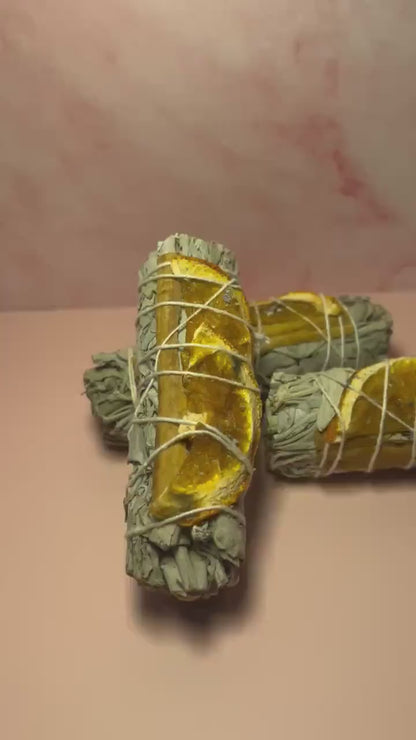 White Sage Smudge Stick with Cinnamon & Orange, Cleansing, Protection, Prosperity,  Rituals, Spiritual Gift, Energy Clearing