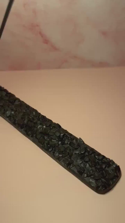 Black Obsidian Crystal Incense Burner, Protection Incense Holder for Sticks or Cones, Spiritual Cleansing Tool & Altar Decor Gift