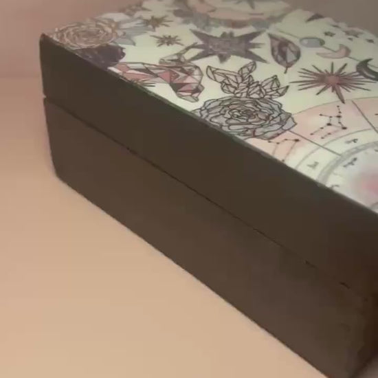 Wooden Celestial Storage Box, Moon and Stars Trinket Box, Boho Jewelry Organizer, Witchy Keepsake Box, Gift for Astrology Lovers