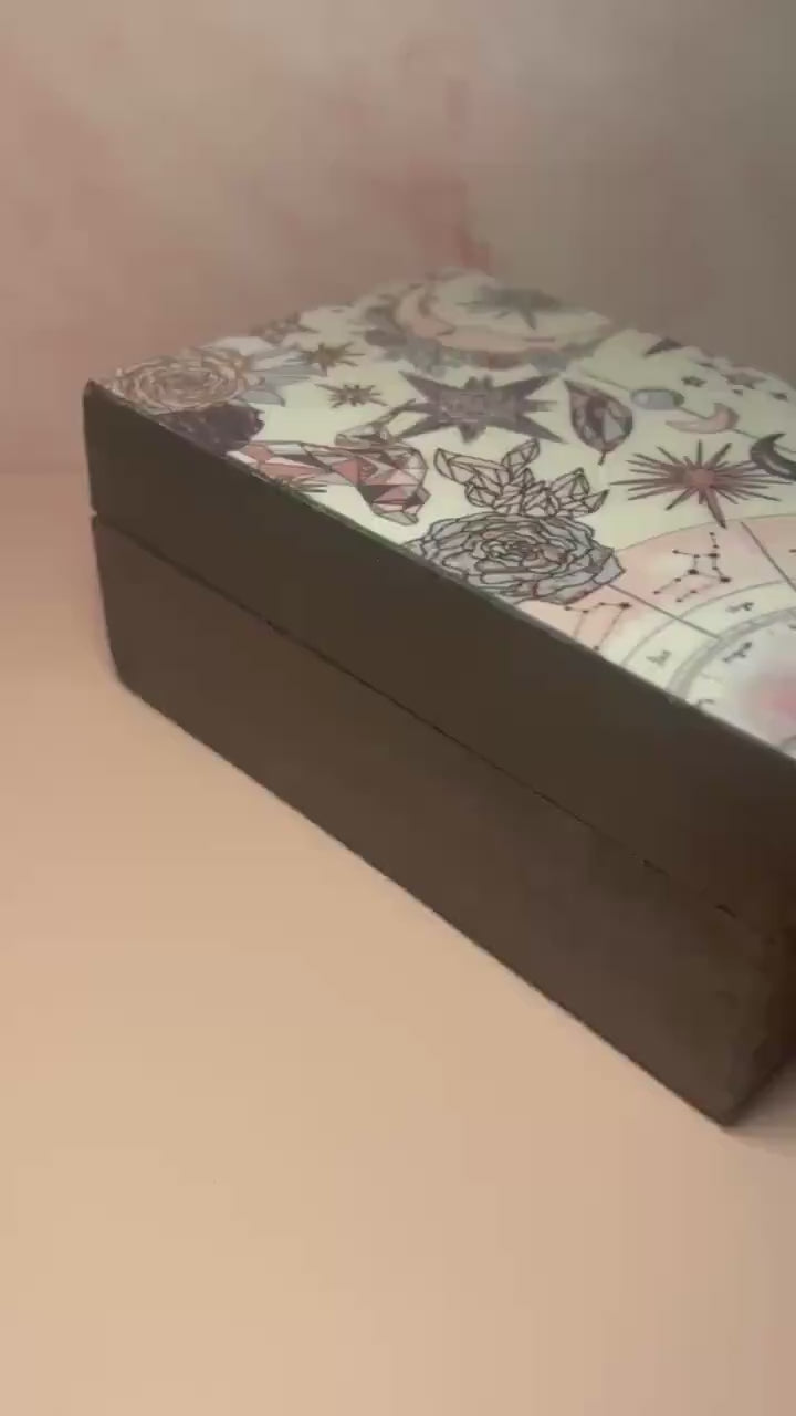 Wooden Celestial Storage Box, Moon and Stars Trinket Box, Boho Jewelry Organizer, Witchy Keepsake Box, Gift for Astrology Lovers